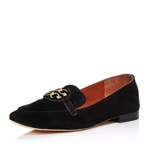 Tory Burch Black Suede Miller Square Toe Loafers 10M Gold Hardware Leather Sole - Picture 1 of 11
